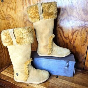 Timberland Mukluk Fur Lined Suede Moccasin Pull-on Tan Mid Calf Size 7
